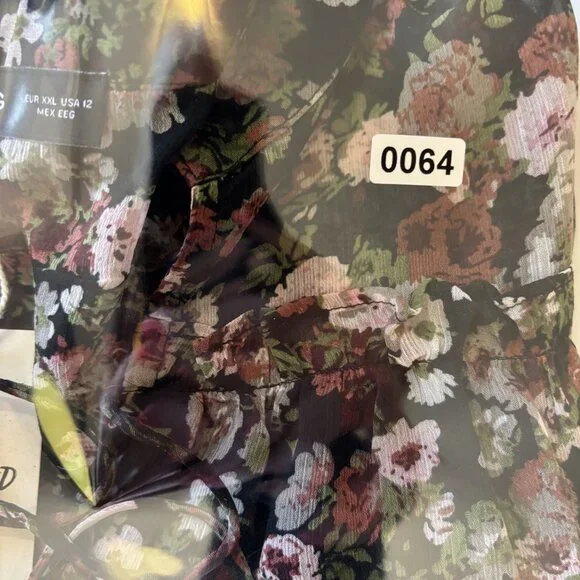 Mango Floral Print Sheer Blouse US 12 Black Multicolor Long Sleeve Lightweight - Picture 12 of 12